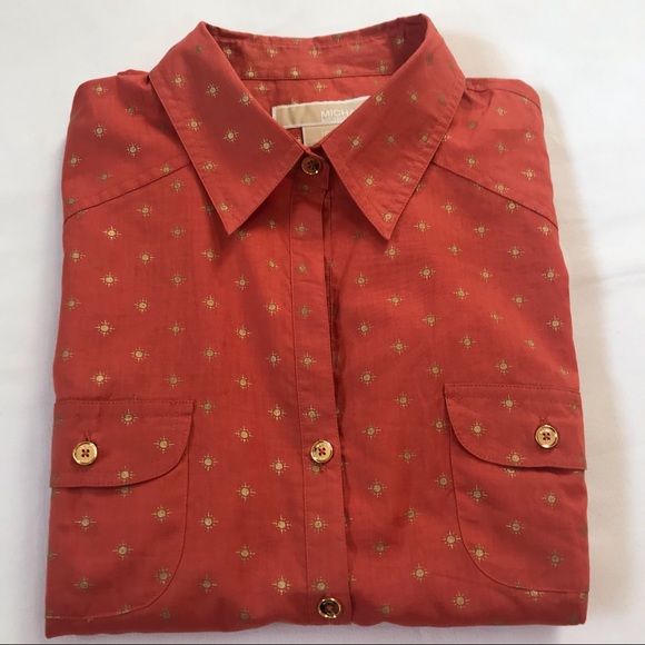 Michael Kors Burnt Orange Gold Button Down Top L - Picture 8 of 8